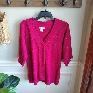 Hannah Knit Open Cardigan Sweater Women XL Red Multicolor Button Closure Classic